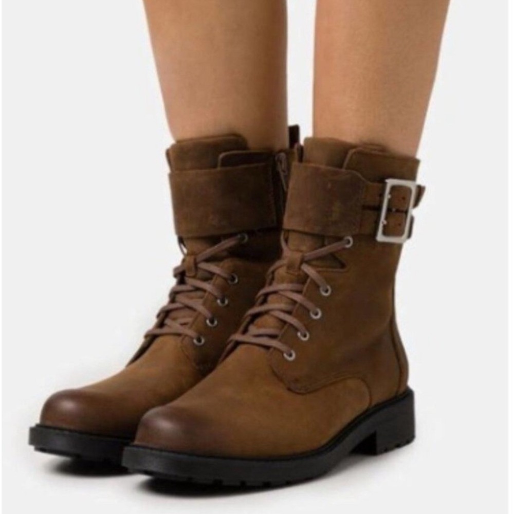 Clarks Orinoco 2 Lace Women 9 Brown Snuff Leather Ankle Boots Buckle Lug Lugged